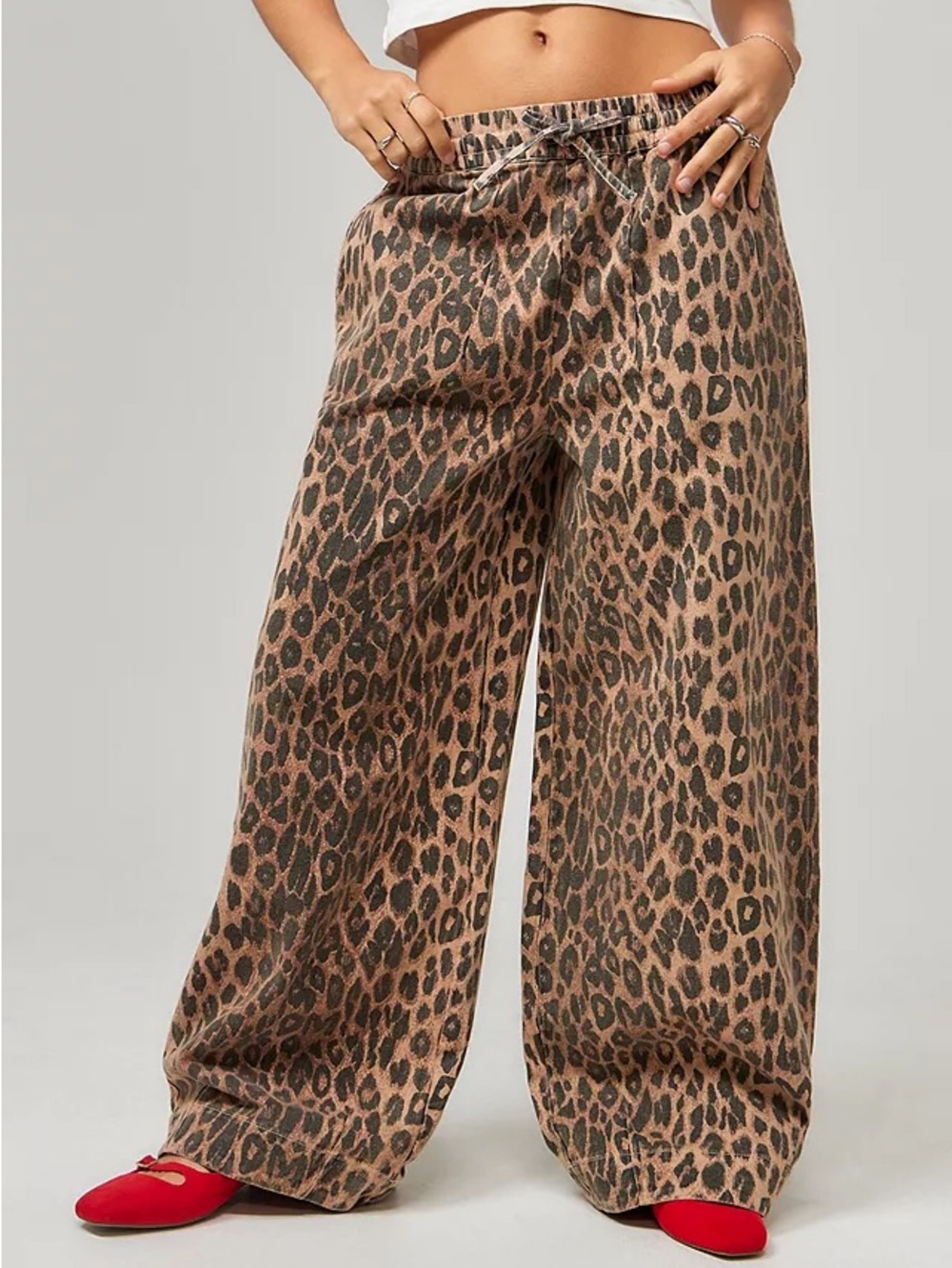 Damson Madder Rafe Leopard Print Denim Drawstring Trouser Pants Size UK 12 (8)